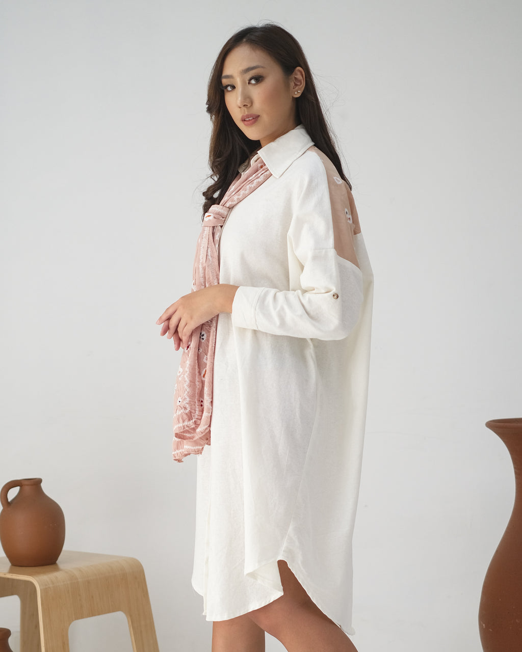 Naila Kemeja Shirtdress dengan Shawl Jumputan