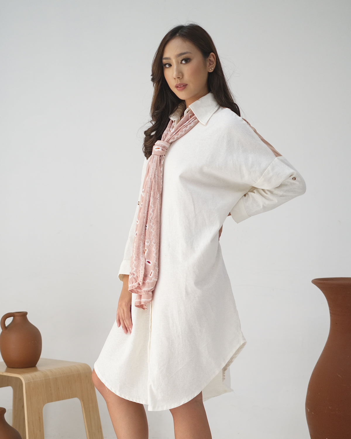 Naila Kemeja Shirtdress dengan Shawl Jumputan