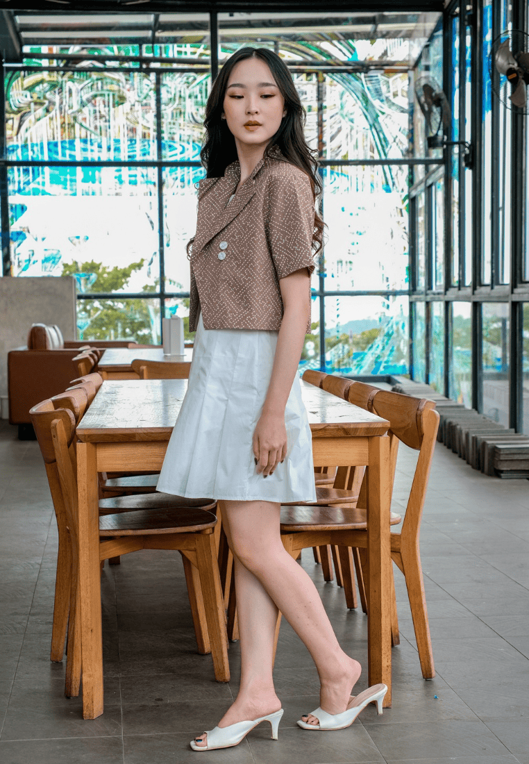 Setelan Anara Brown Popy White