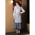 Setelan Samita Plain LS White dan Gita Maxi Dot Blue