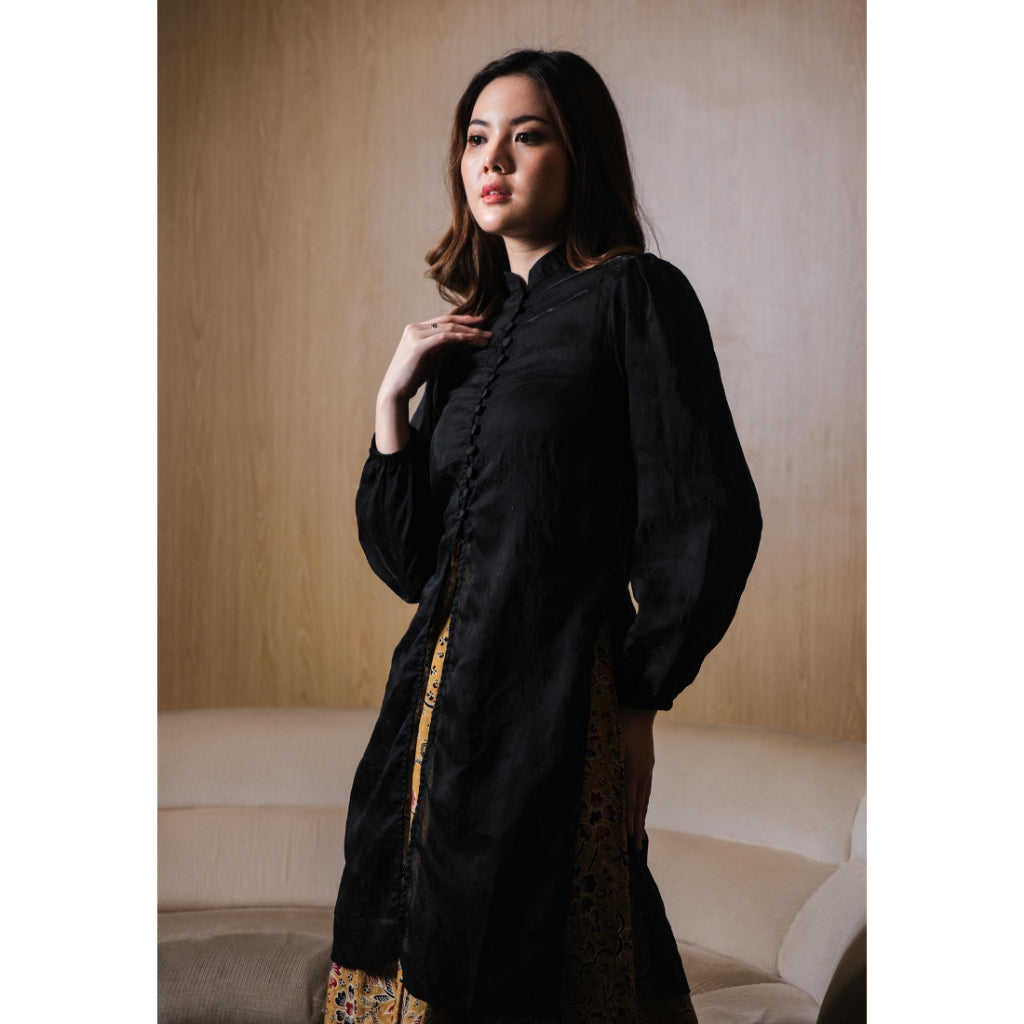 Setelan Samita Plain LS Black dan Gita Maxi Dot Mustard